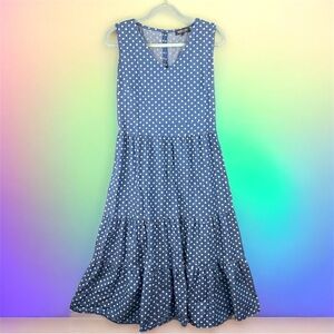 Magari Blue Polka Dot Sleeveless Dress Made in Italy XL 100% Cotton